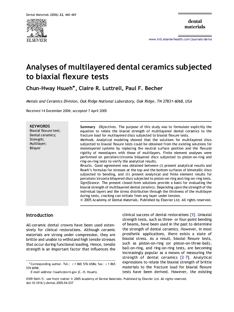 Analyses of multilayered dental ceramics subjected to biaxial flexure tests