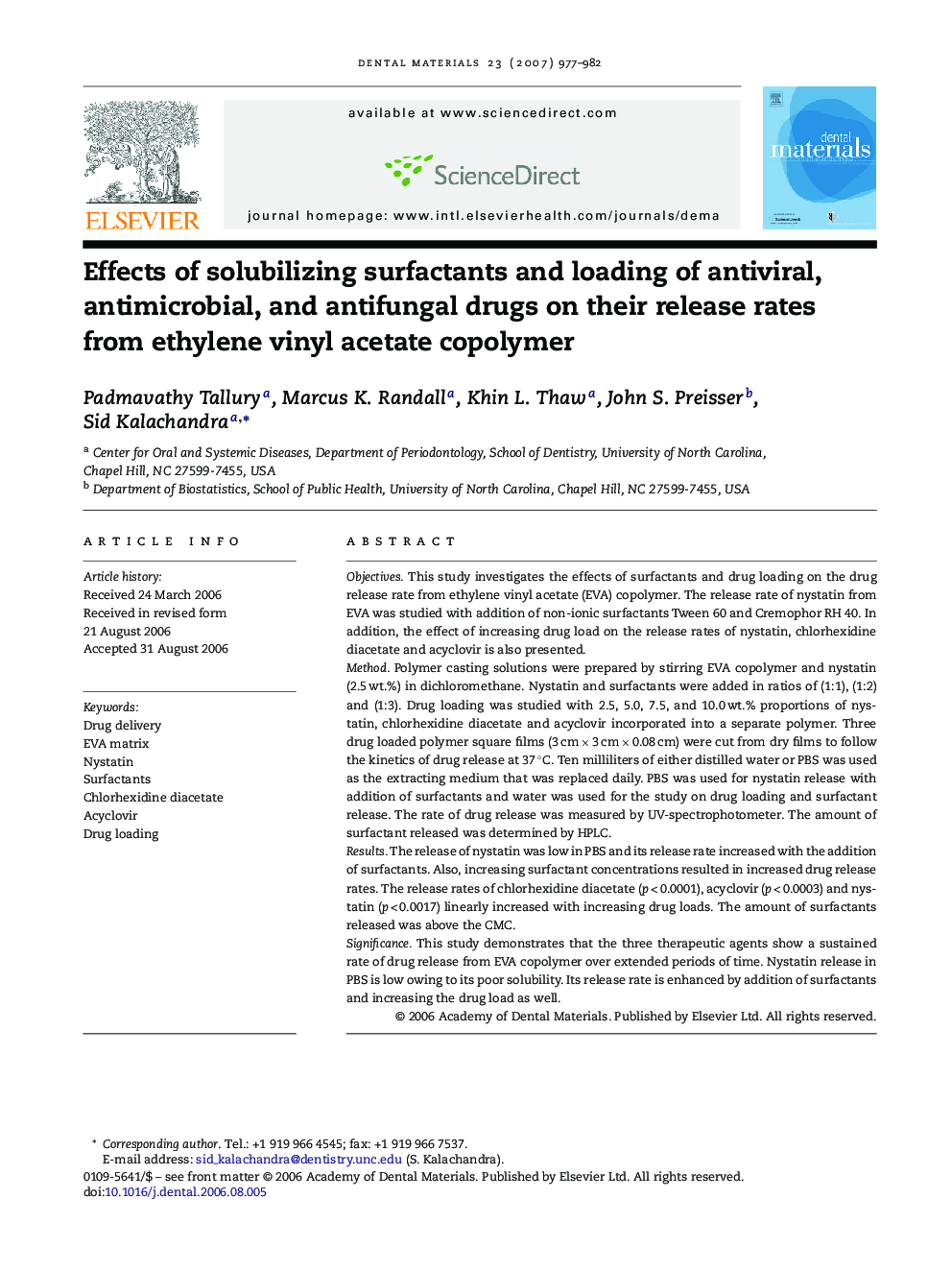 Effects of solubilizing surfactants and loading of antiviral, antimicrobial, and antifungal drugs on their release rates from ethylene vinyl acetate copolymer