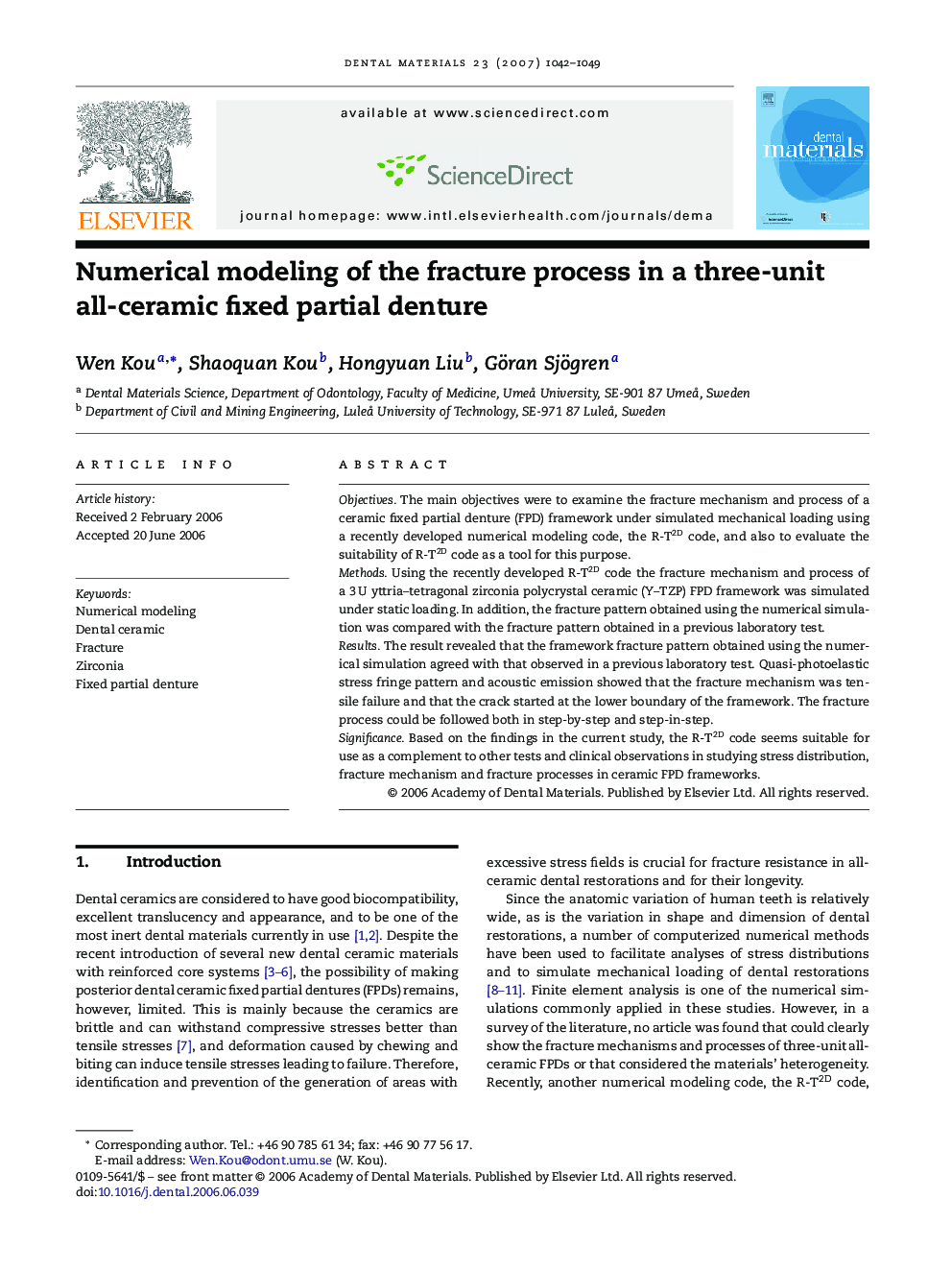 Numerical modeling of the fracture process in a three-unit all-ceramic fixed partial denture