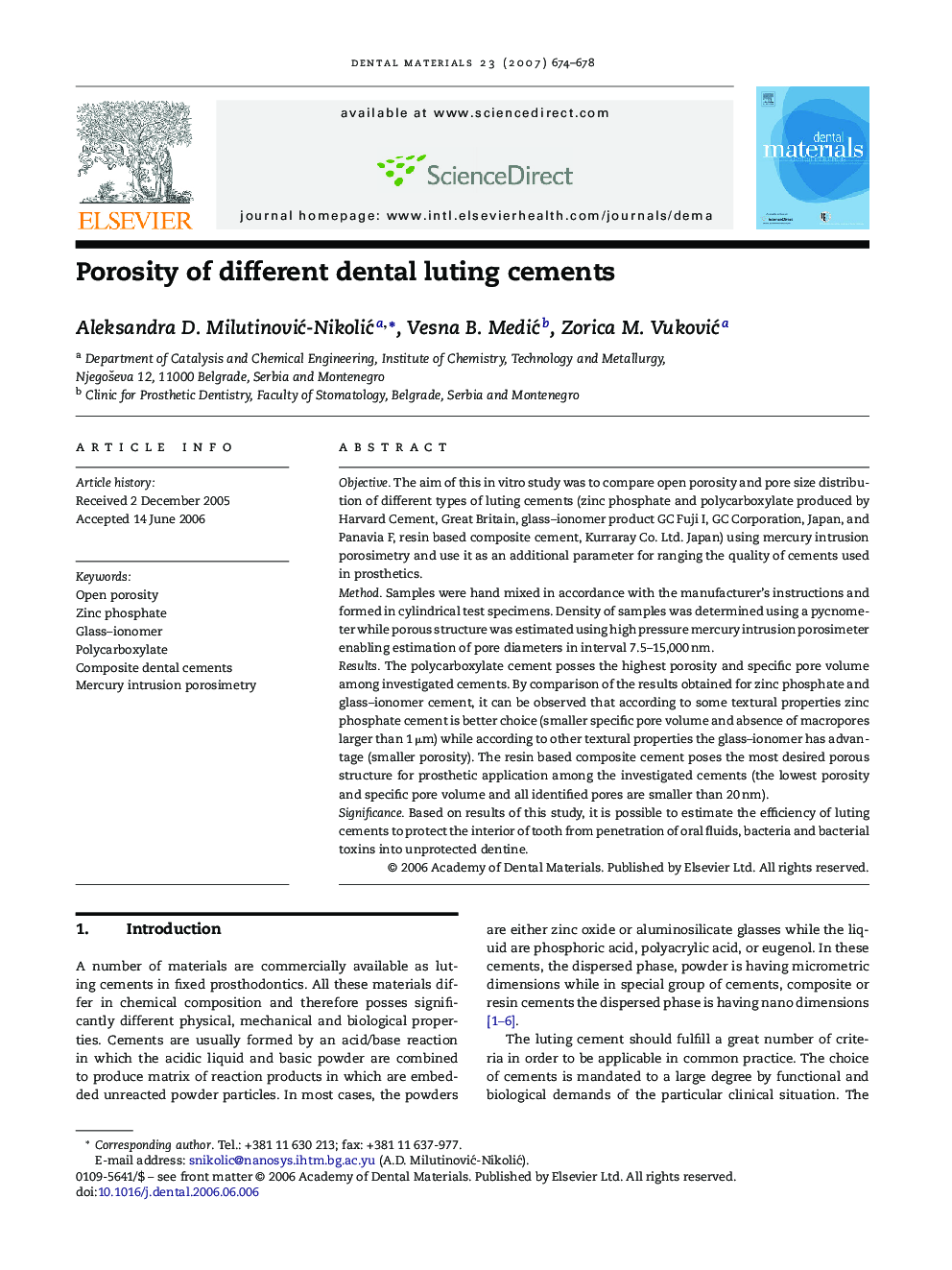 Porosity of different dental luting cements