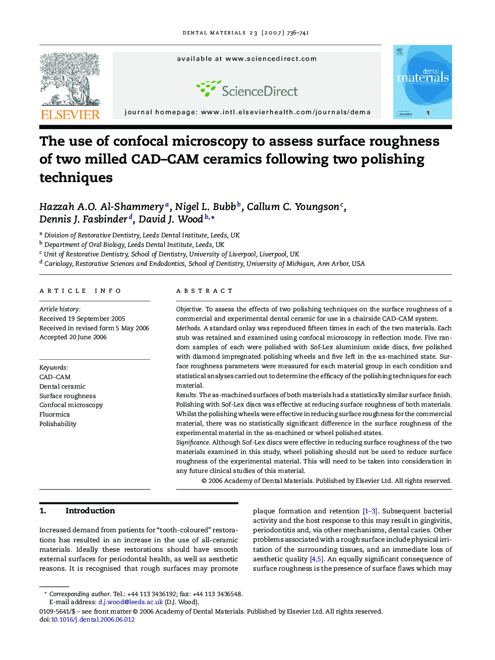 The use of confocal microscopy to assess surface roughness of two milled CAD–CAM ceramics following two polishing techniques