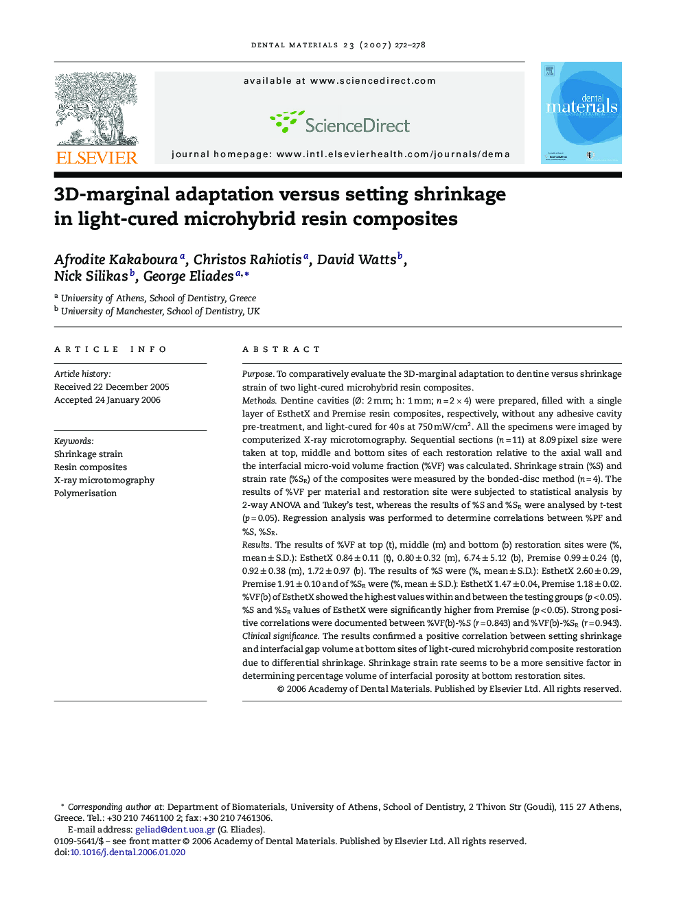 3D-marginal adaptation versus setting shrinkage in light-cured microhybrid resin composites