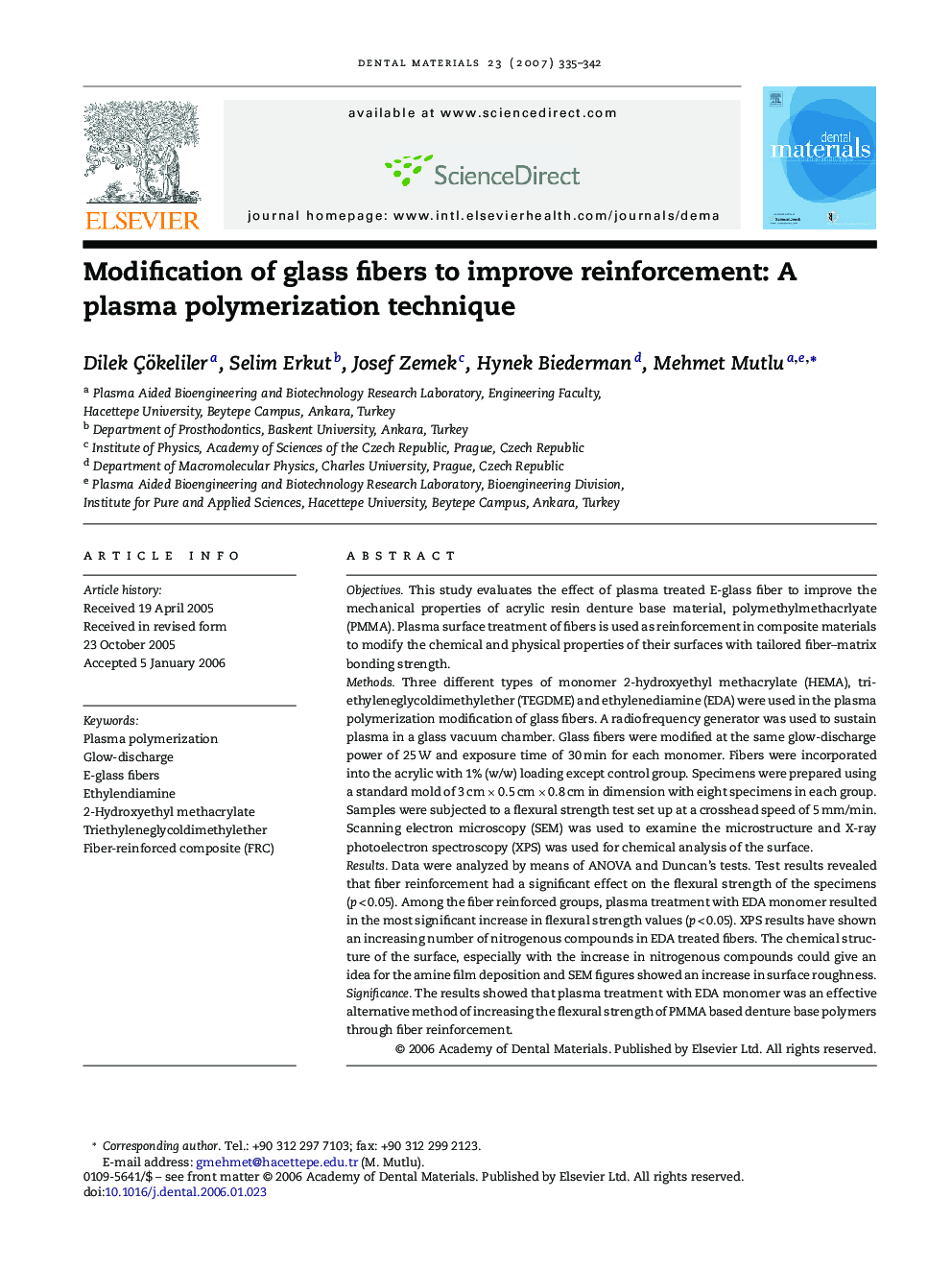 Modification of glass fibers to improve reinforcement: A plasma polymerization technique