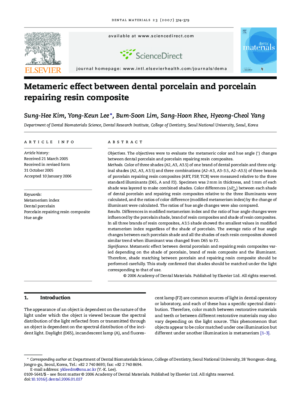 Metameric effect between dental porcelain and porcelain repairing resin composite