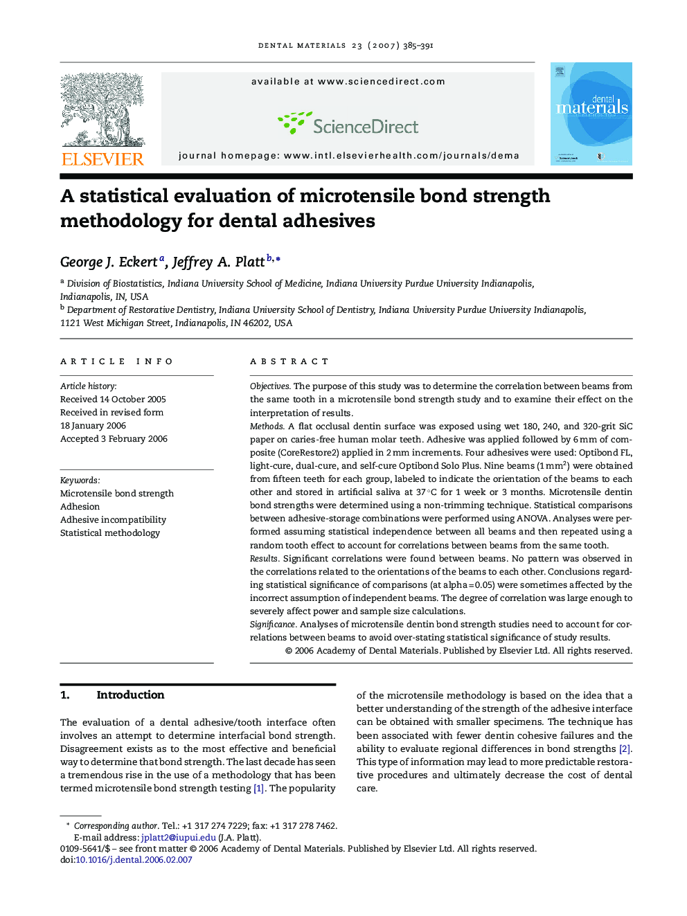 A statistical evaluation of microtensile bond strength methodology for dental adhesives