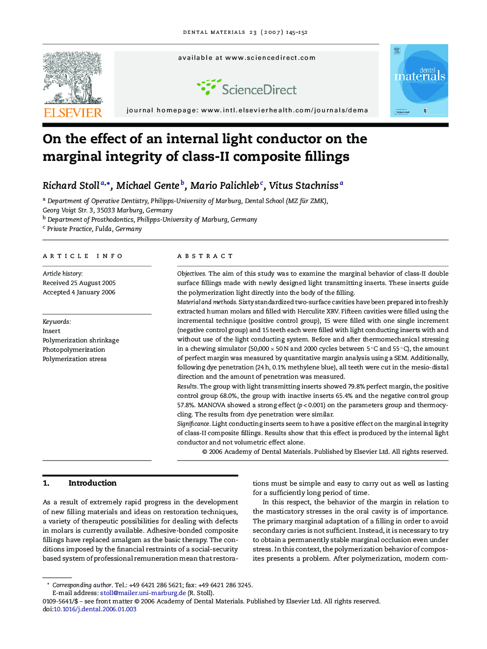 On the effect of an internal light conductor on the marginal integrity of class-II composite fillings
