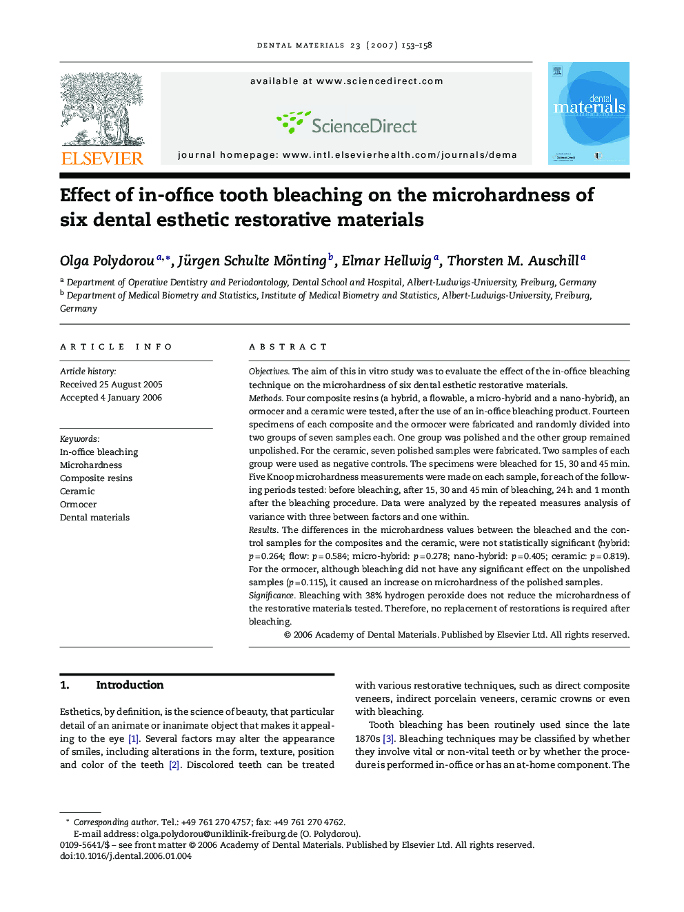 Effect of in-office tooth bleaching on the microhardness of six dental esthetic restorative materials