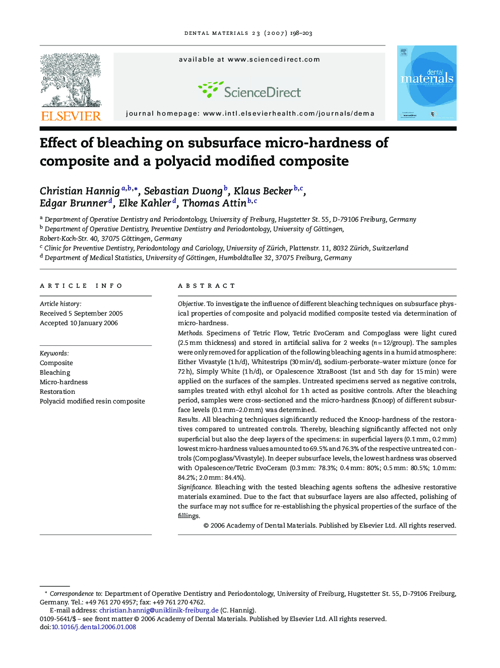 Effect of bleaching on subsurface micro-hardness of composite and a polyacid modified composite