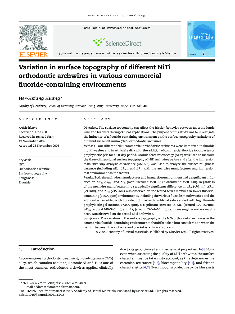 Variation in surface topography of different NiTi orthodontic archwires in various commercial fluoride-containing environments