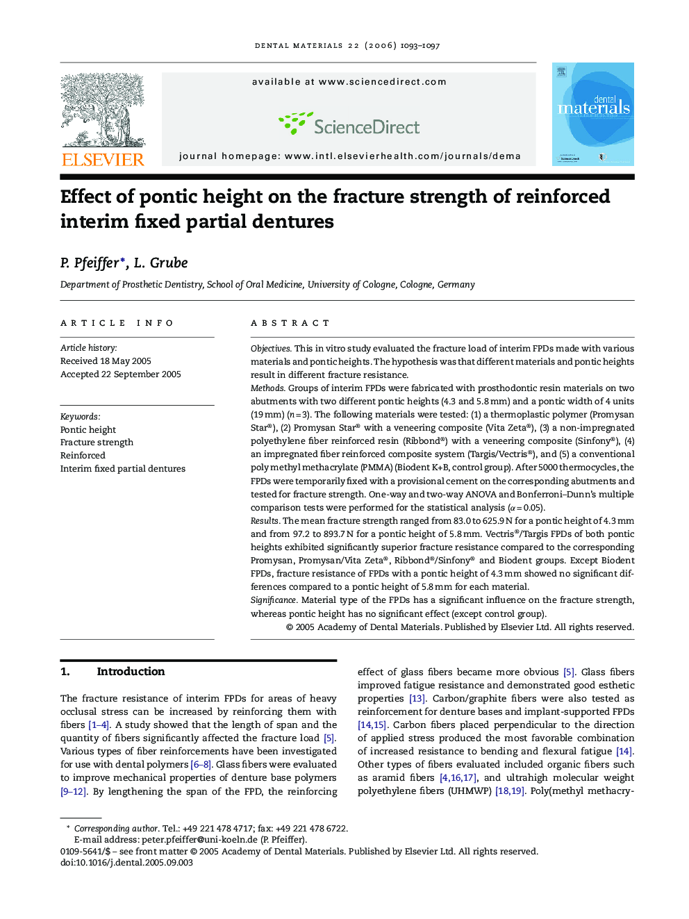 Effect of pontic height on the fracture strength of reinforced interim fixed partial dentures