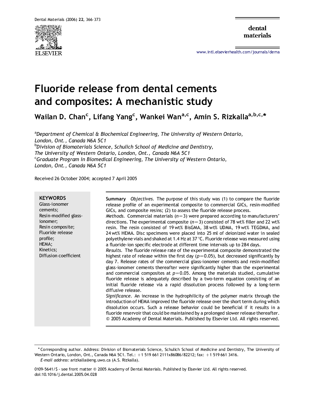 Fluoride release from dental cements and composites: A mechanistic study