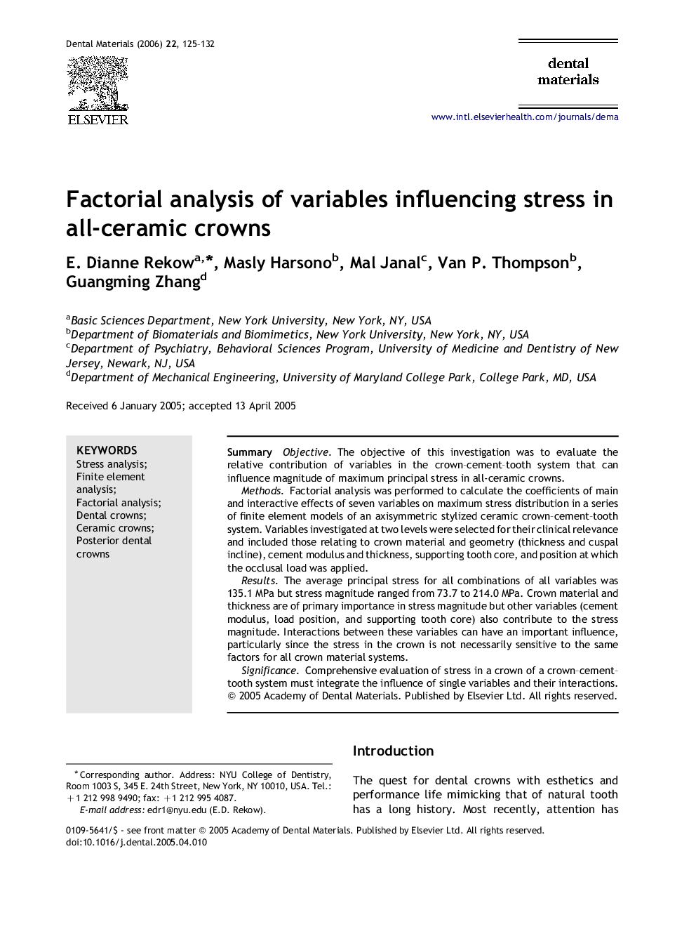 Factorial analysis of variables influencing stress in all-ceramic crowns