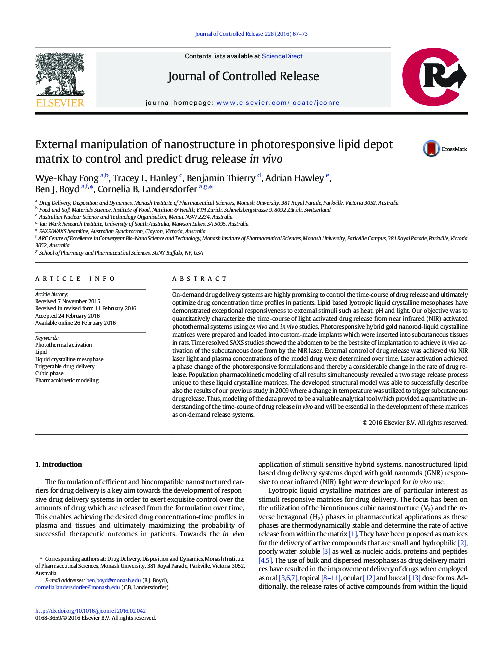 External manipulation of nanostructure in photoresponsive lipid depot matrix to control and predict drug release in vivo