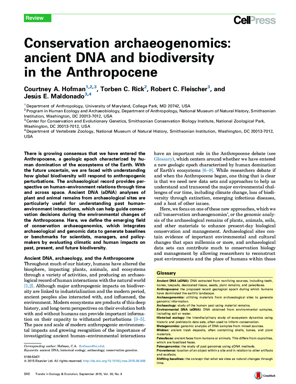 حفاظت ژنتیک بدست آمده باستانی: DNA باستانی و تنوع زیستی در آنتروپوسین