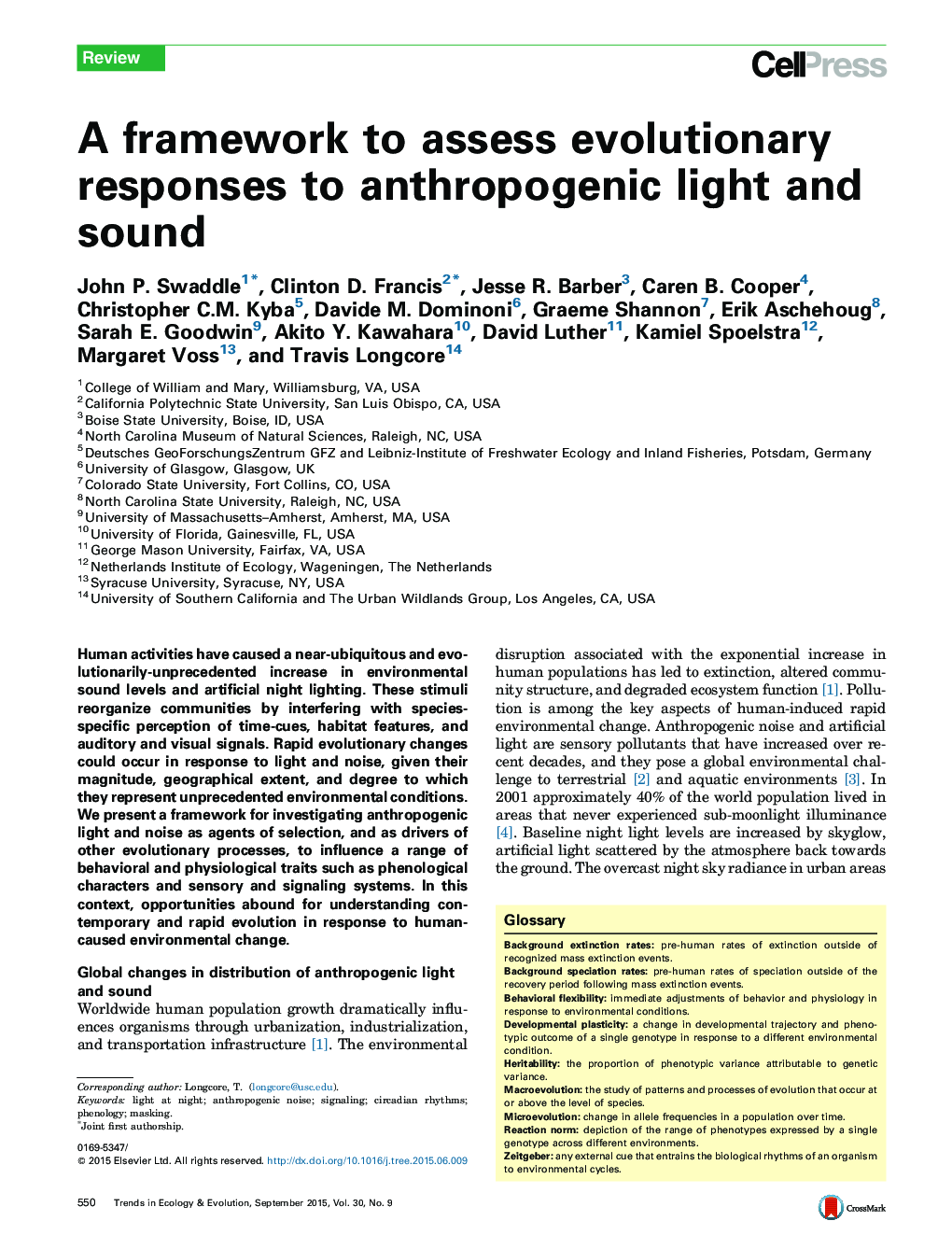 A framework to assess evolutionary responses to anthropogenic light and sound