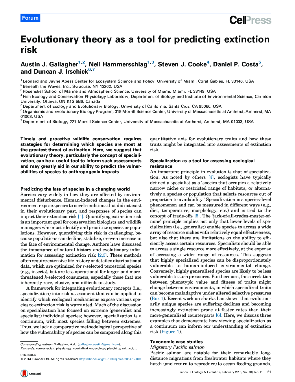 Evolutionary theory as a tool for predicting extinction risk