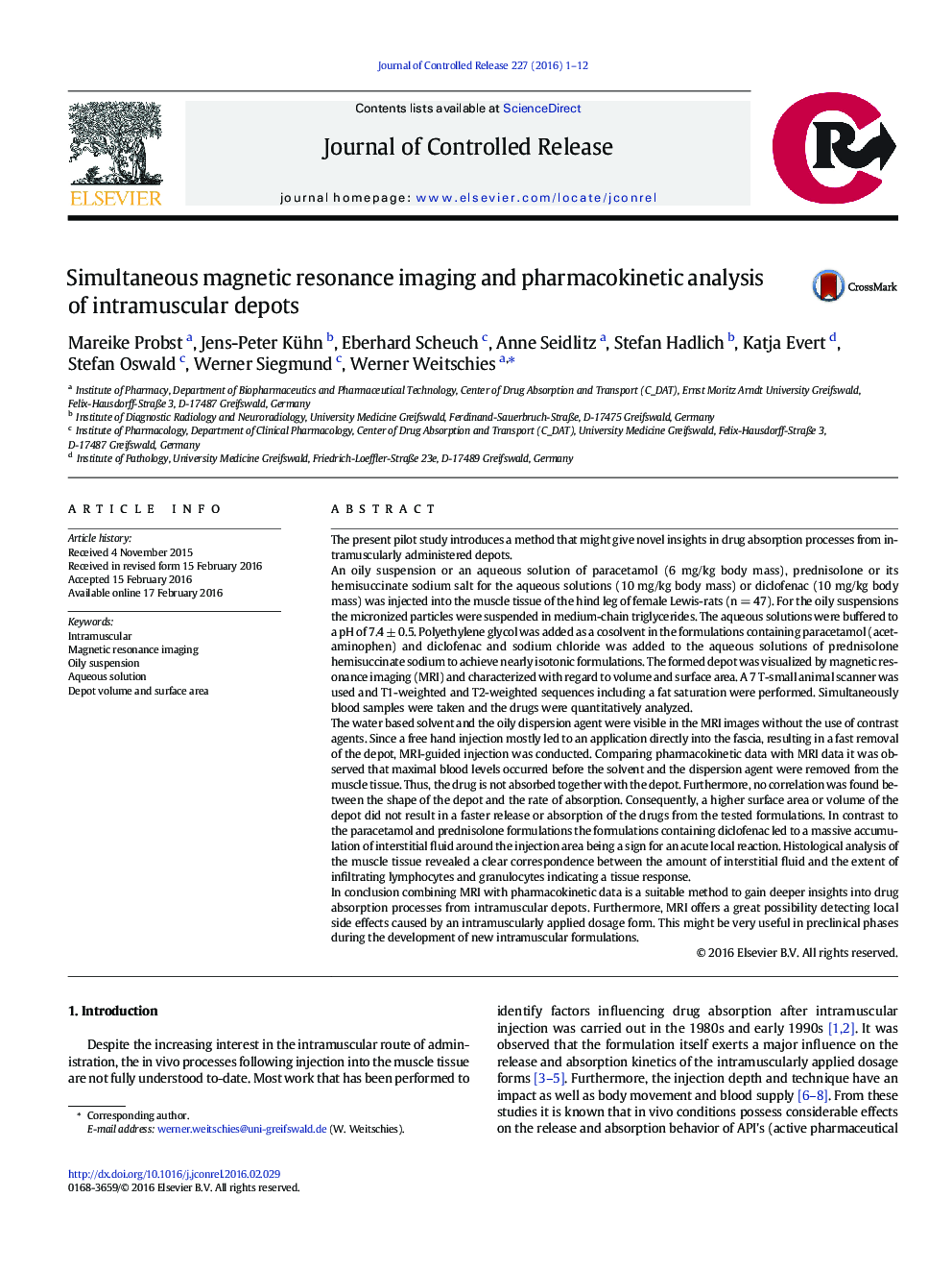 Simultaneous magnetic resonance imaging and pharmacokinetic analysis of intramuscular depots