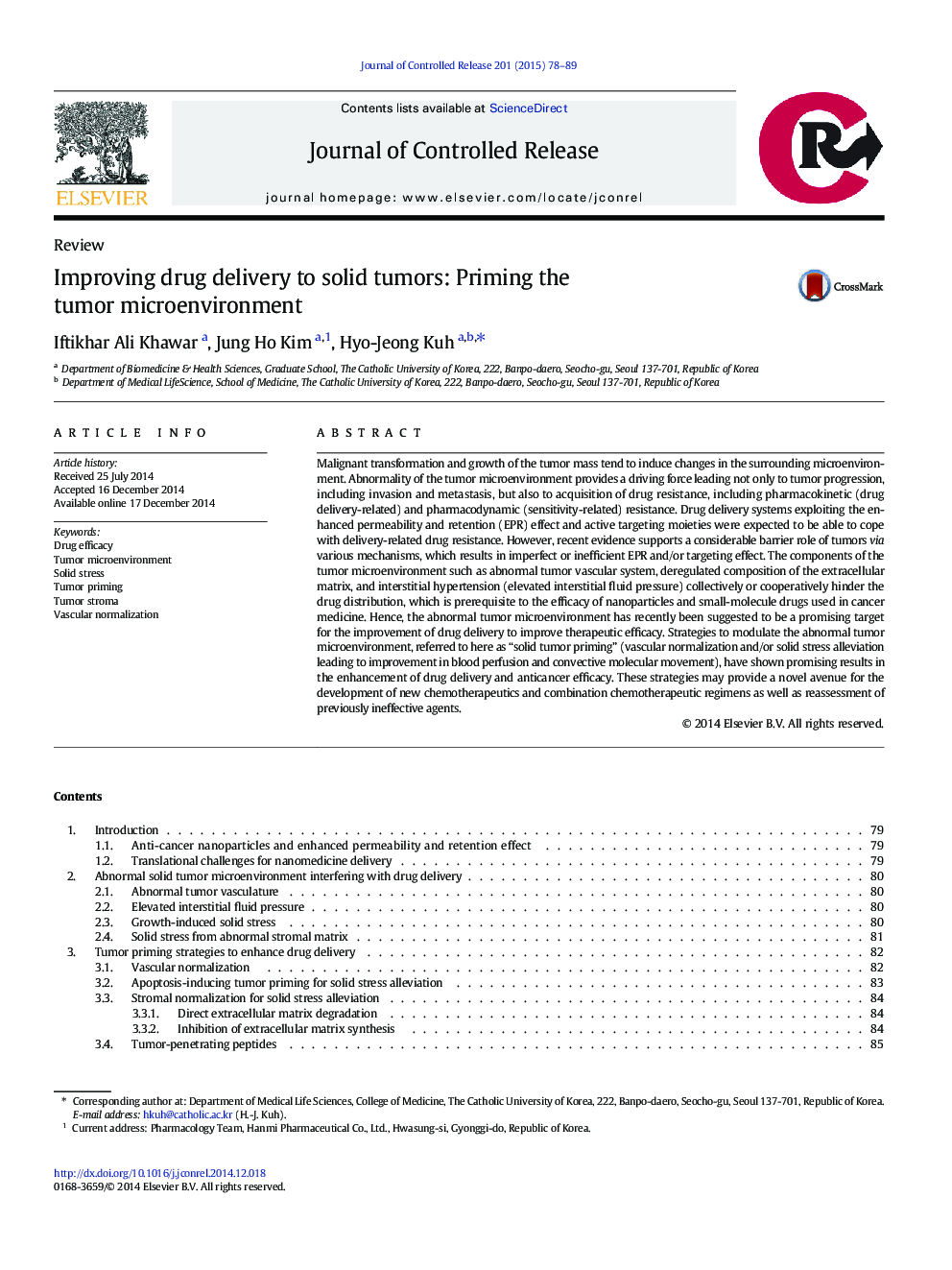 Improving drug delivery to solid tumors: Priming the tumor microenvironment