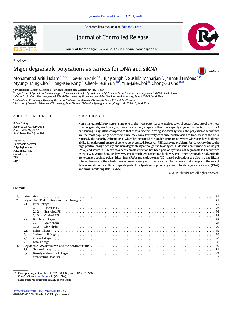 Major degradable polycations as carriers for DNA and siRNA