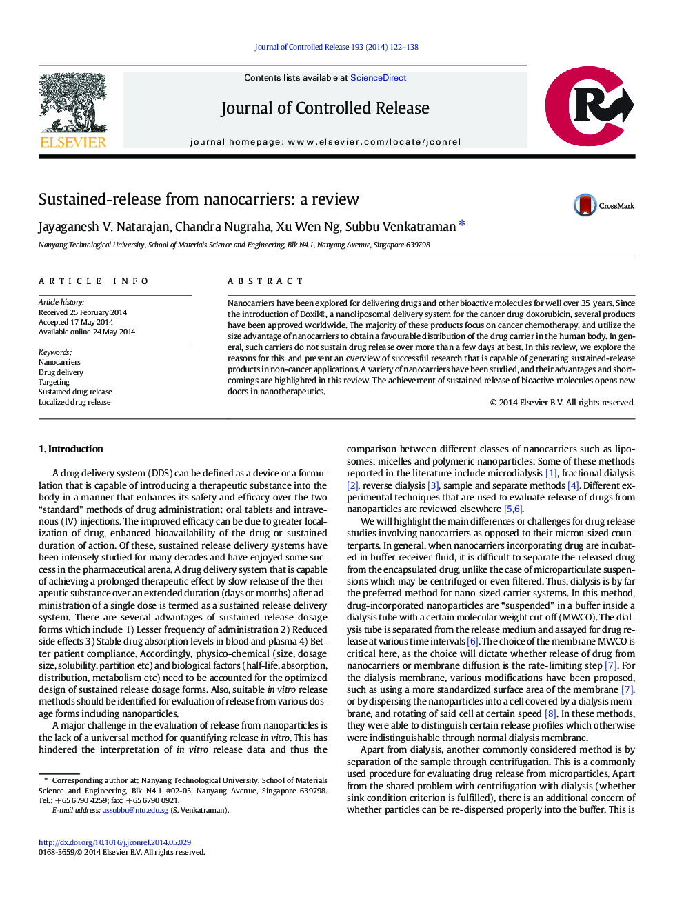 Sustained-release from nanocarriers: a review