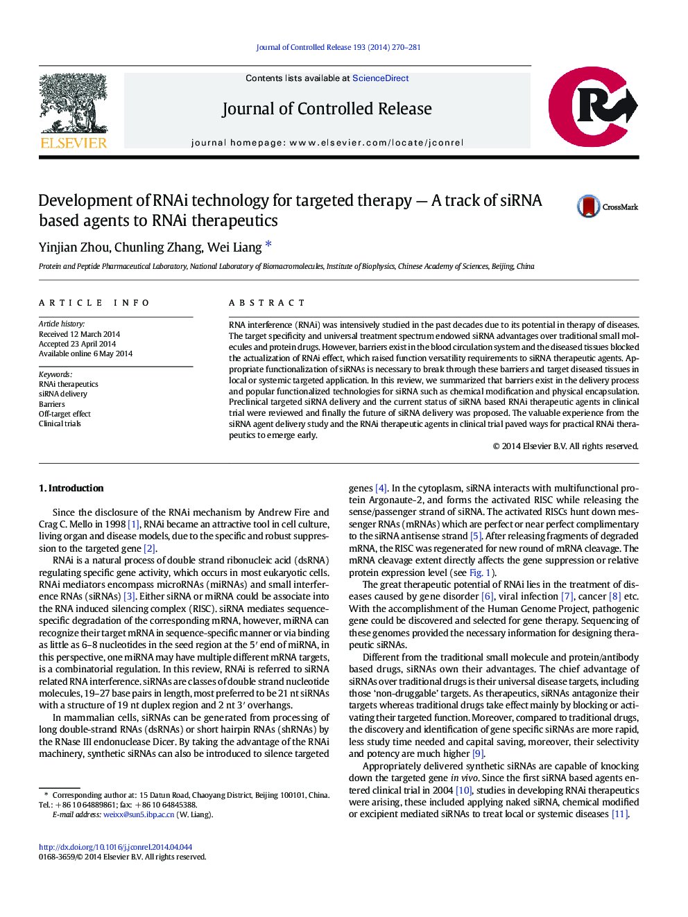 Development of RNAi technology for targeted therapy — A track of siRNA based agents to RNAi therapeutics