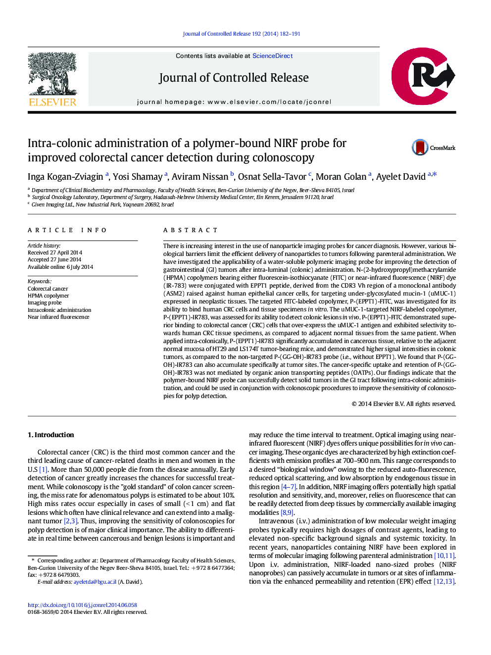 Intra-colonic administration of a polymer-bound NIRF probe for improved colorectal cancer detection during colonoscopy