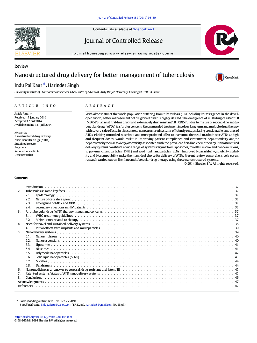 Nanostructured drug delivery for better management of tuberculosis