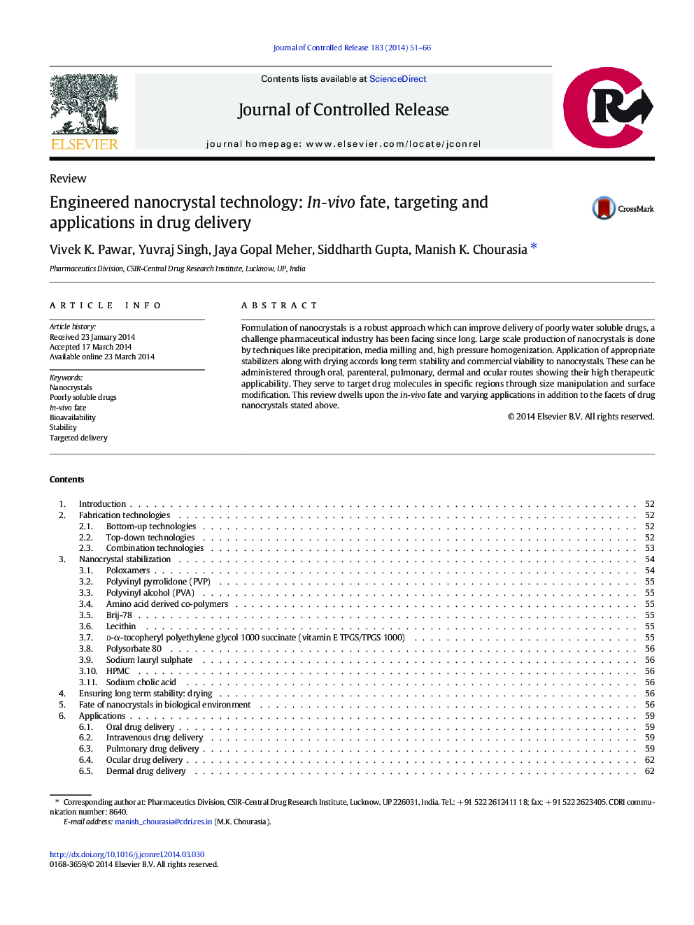 Engineered nanocrystal technology: In-vivo fate, targeting and applications in drug delivery