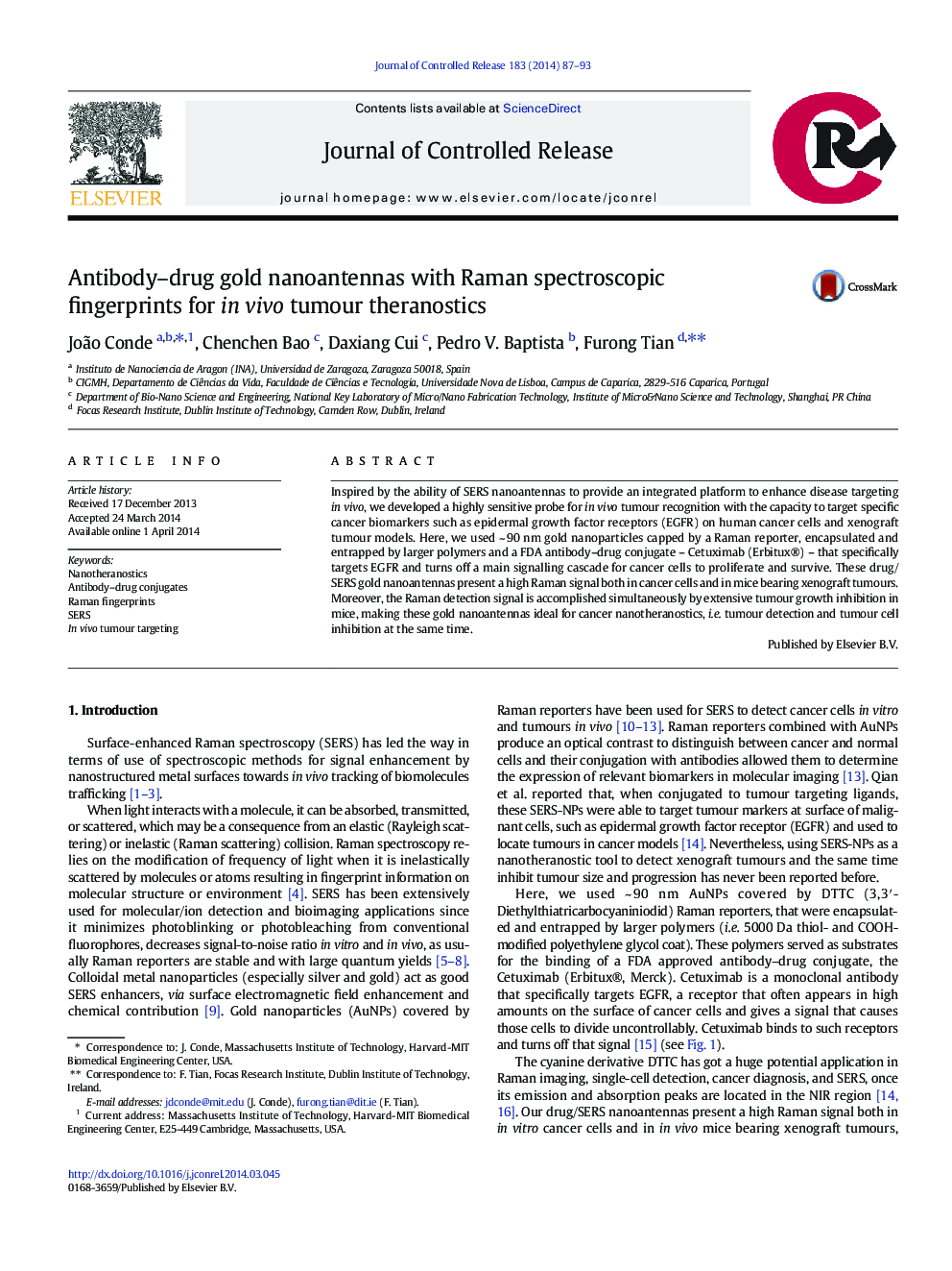 Antibody–drug gold nanoantennas with Raman spectroscopic fingerprints for in vivo tumour theranostics