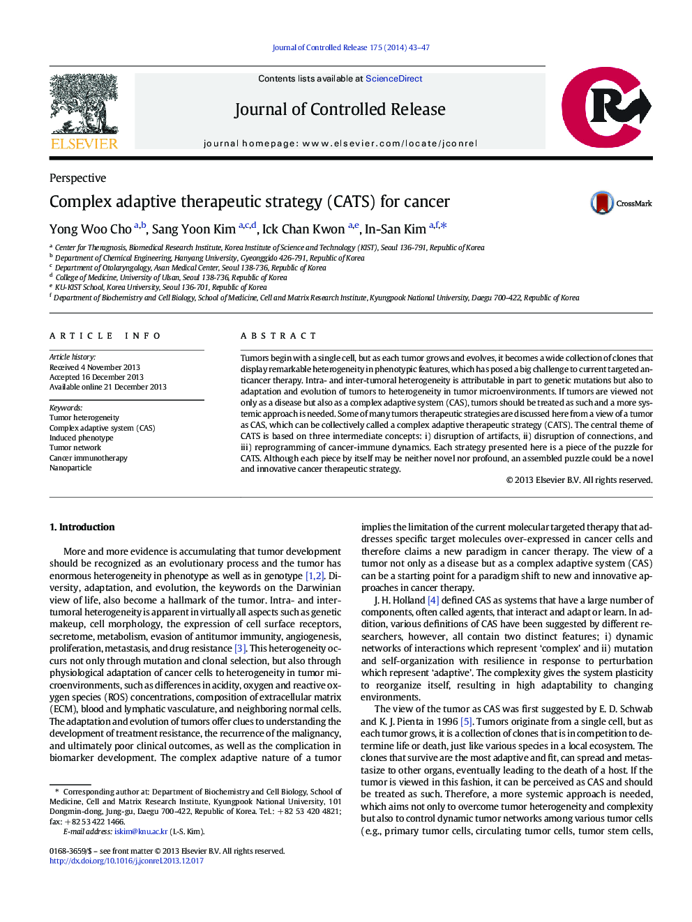 Complex adaptive therapeutic strategy (CATS) for cancer
