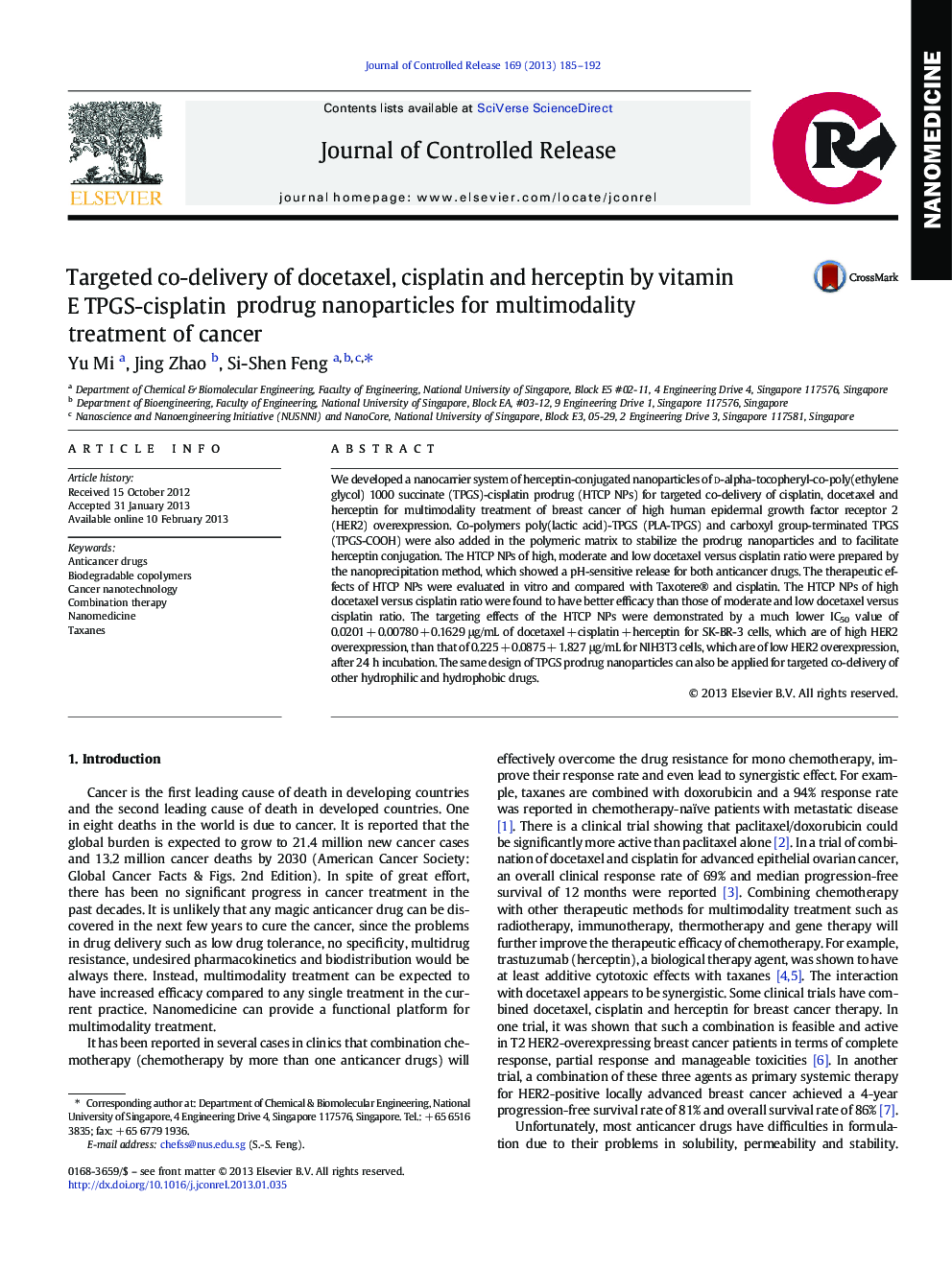 Targeted co-delivery of docetaxel, cisplatin and herceptin by vitamin E TPGS-cisplatin prodrug nanoparticles for multimodality treatment of cancer