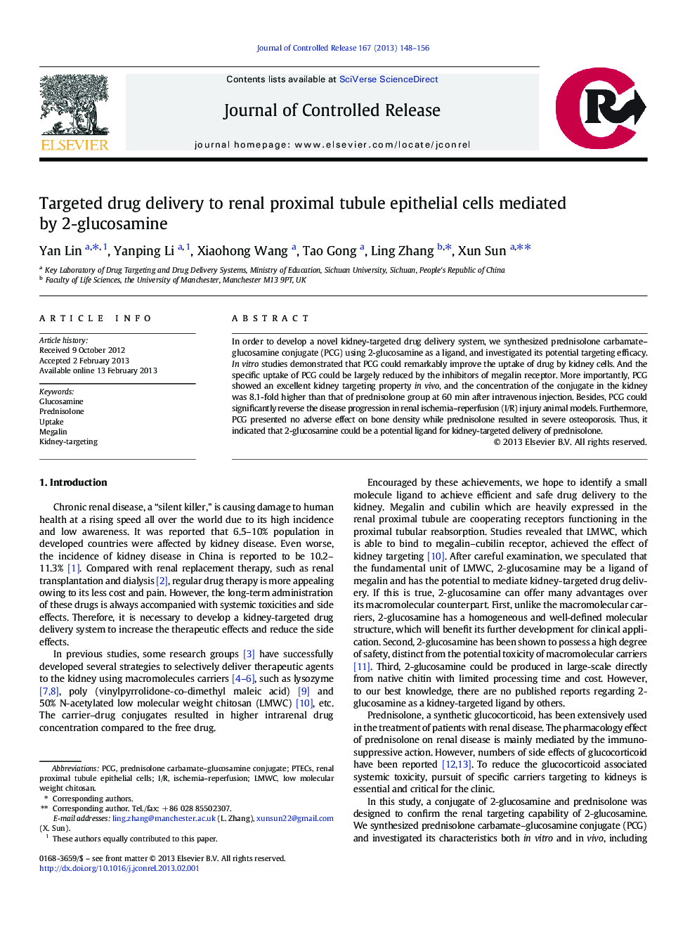 Targeted drug delivery to renal proximal tubule epithelial cells mediated by 2-glucosamine