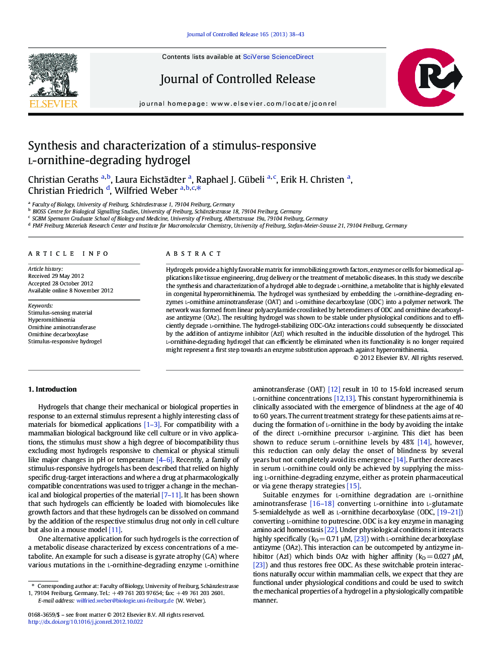 Synthesis and characterization of a stimulus-responsive l-ornithine-degrading hydrogel