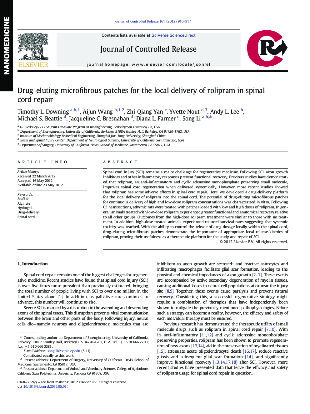 Drug-eluting microfibrous patches for the local delivery of rolipram in spinal cord repair