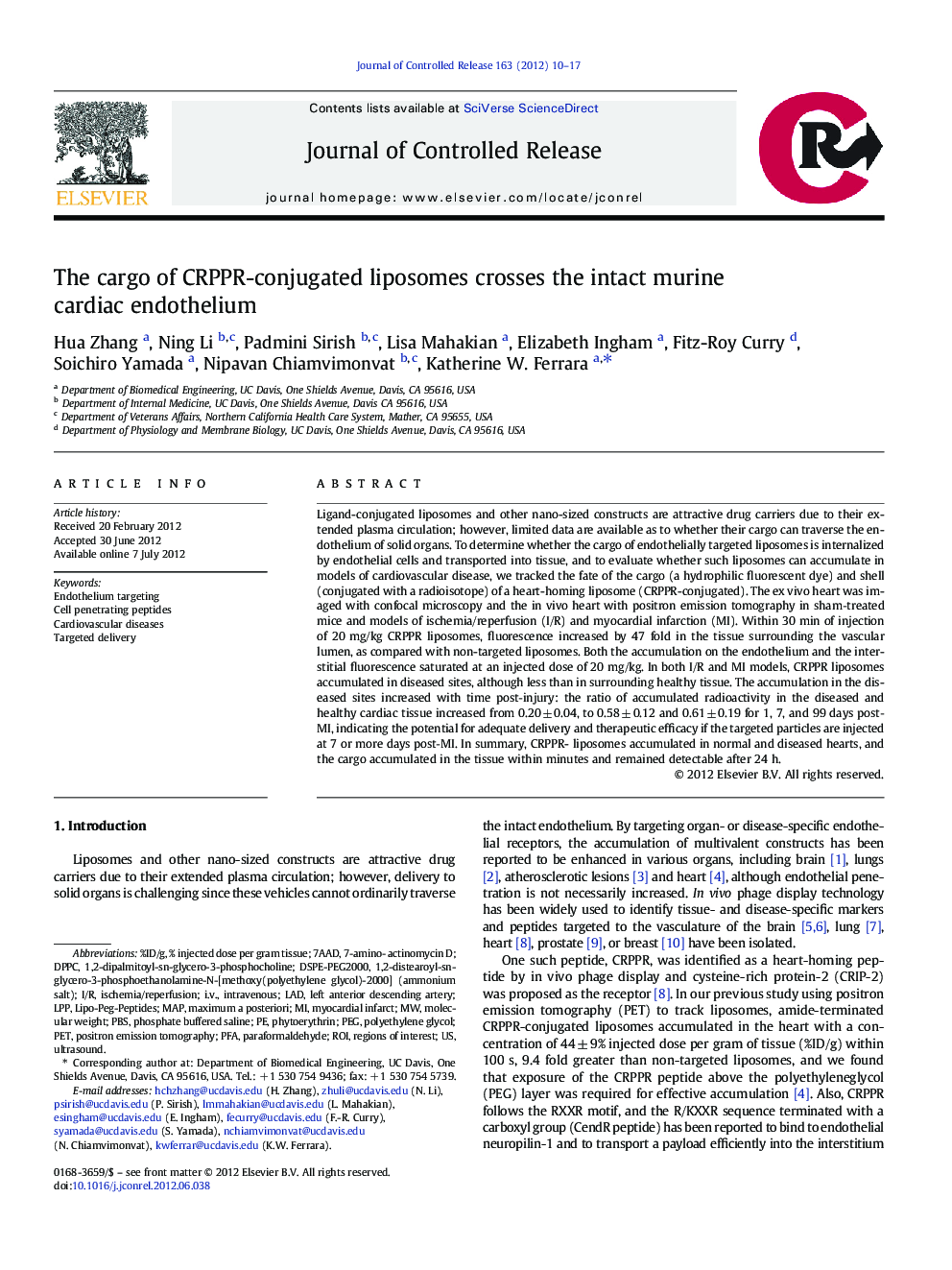 The cargo of CRPPR-conjugated liposomes crosses the intact murine cardiac endothelium