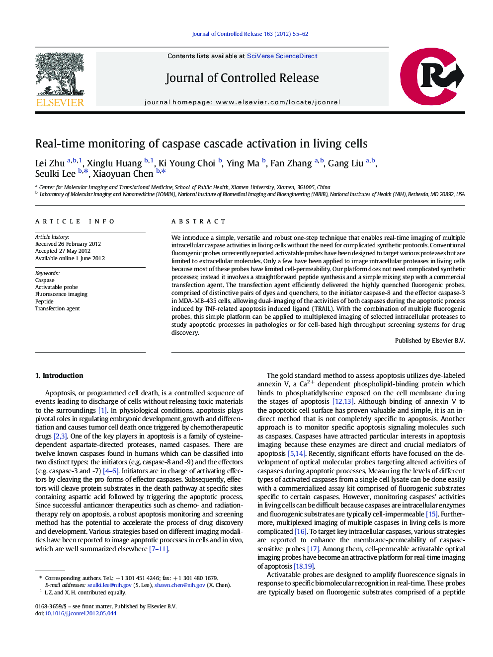 Real-time monitoring of caspase cascade activation in living cells