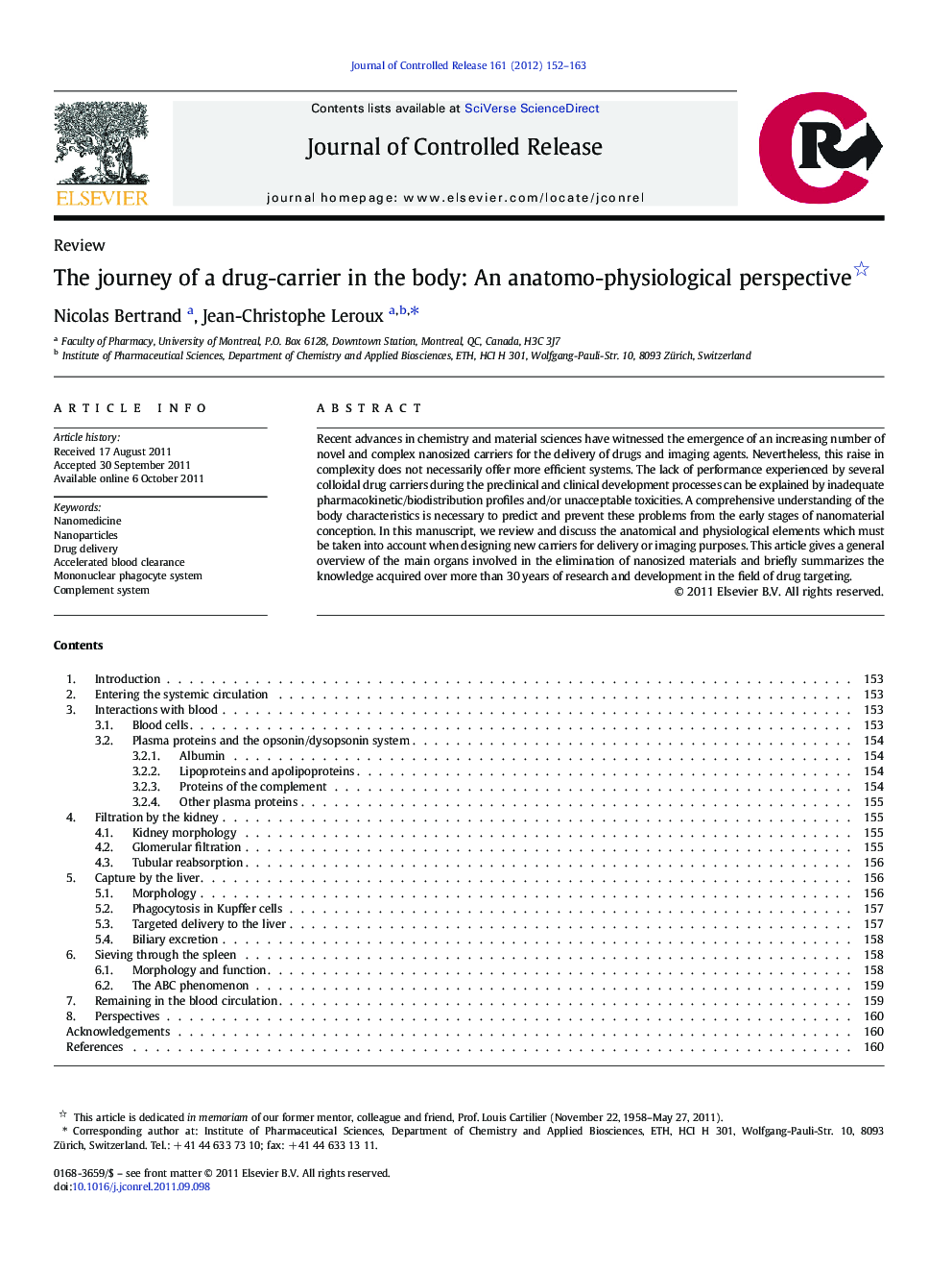 عکس صفحه اول مقاله: The journey of a drug-carrier in the body: An anatomo-physiological perspective The journey of a drug-carrier in the body: An anatomo-physiological perspective