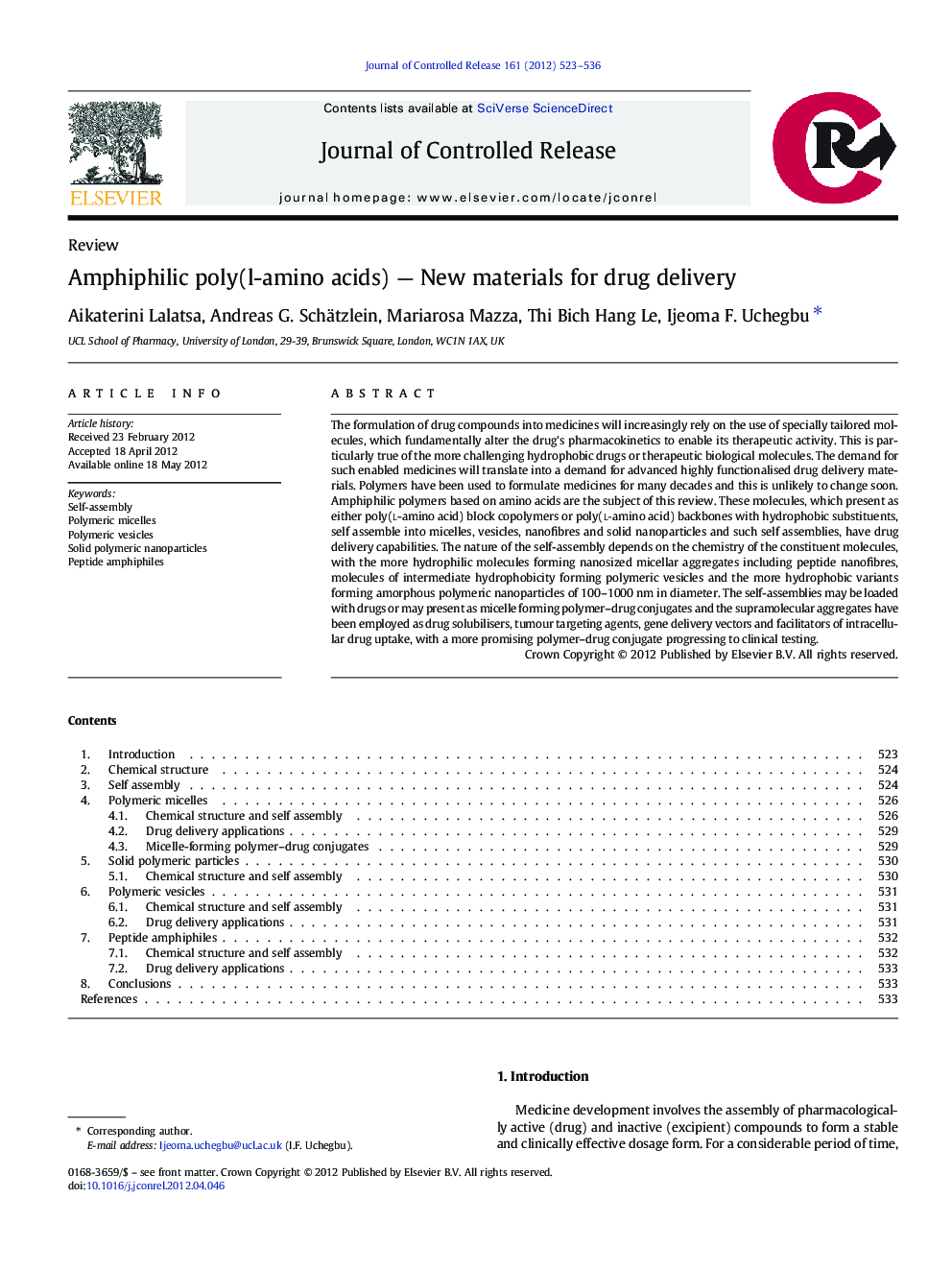 Amphiphilic poly(l-amino acids) — New materials for drug delivery