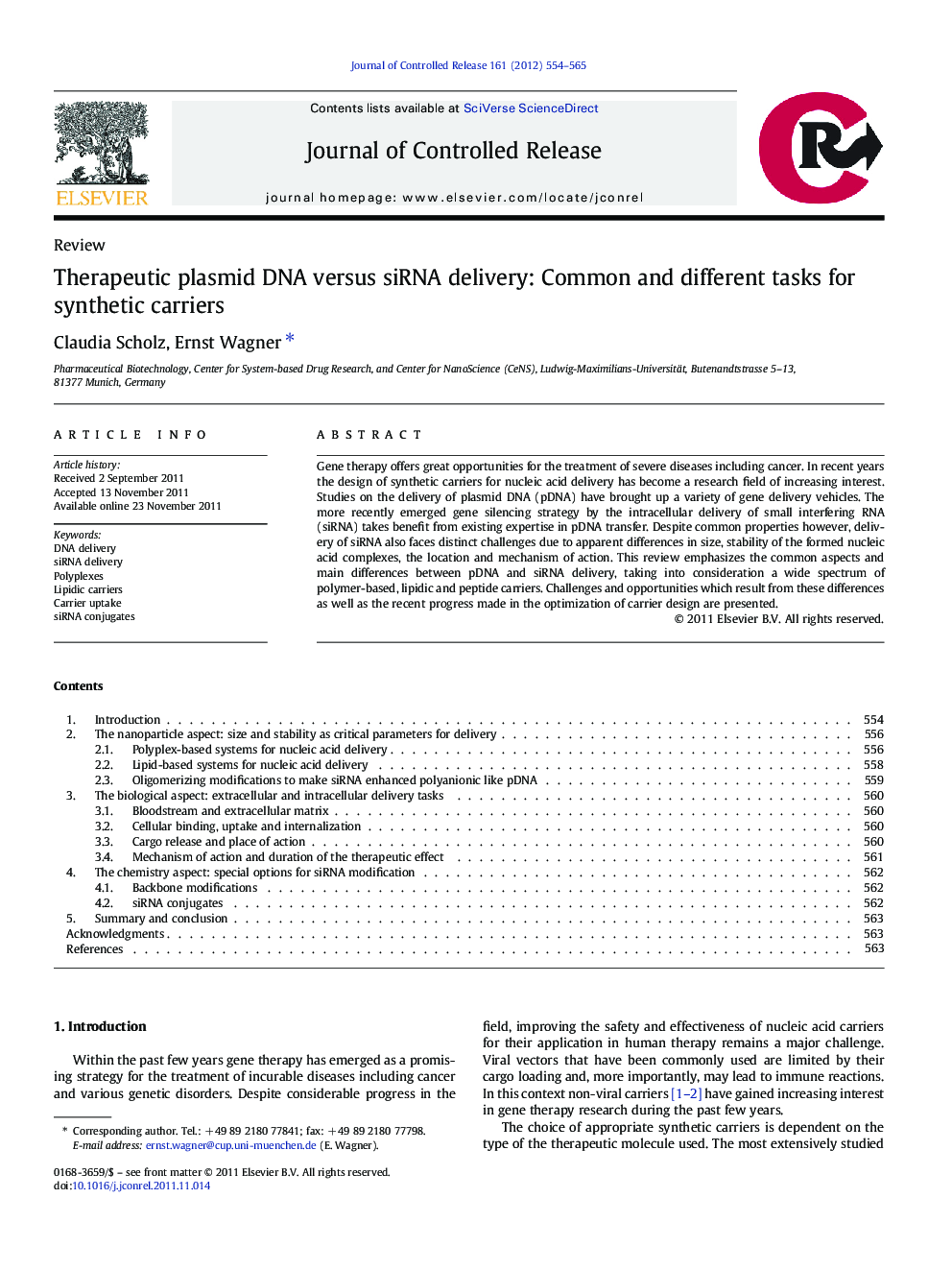 Therapeutic plasmid DNA versus siRNA delivery: Common and different tasks for synthetic carriers