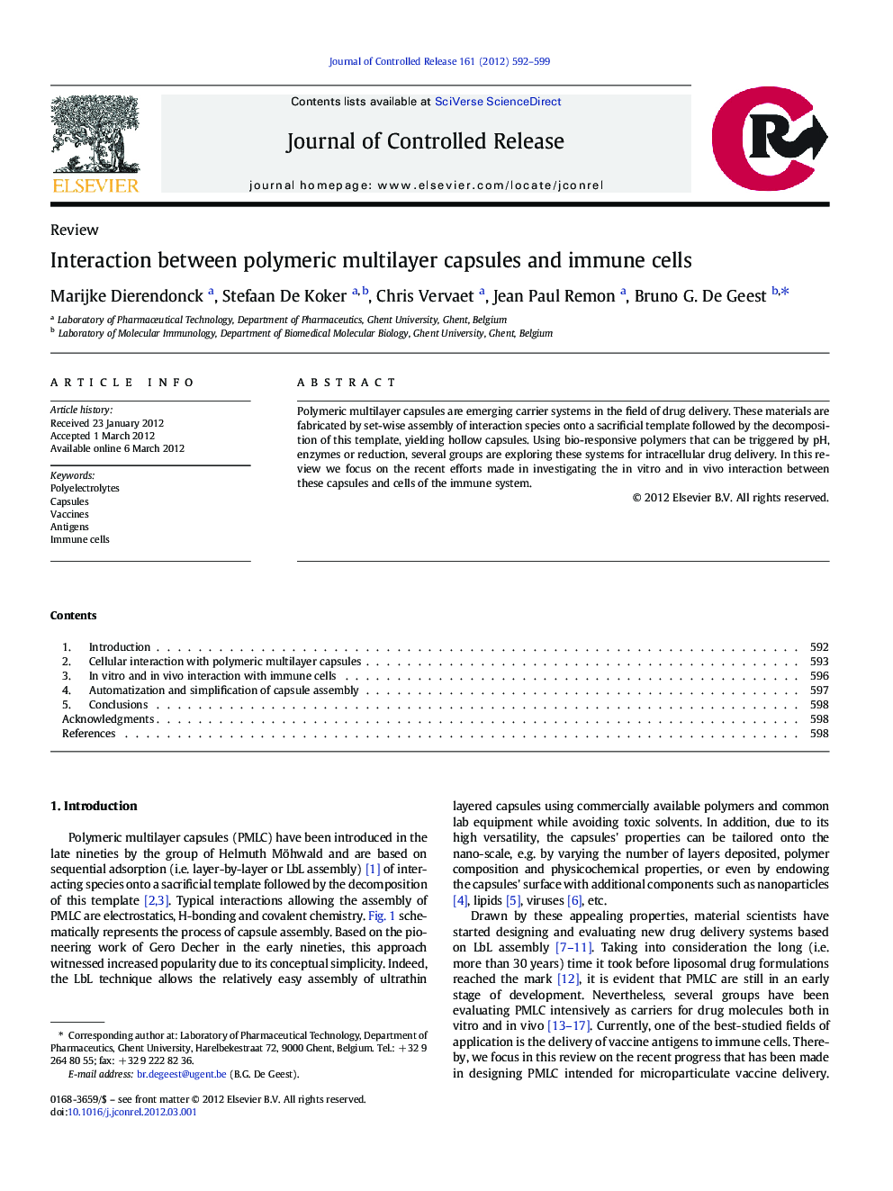 Interaction between polymeric multilayer capsules and immune cells