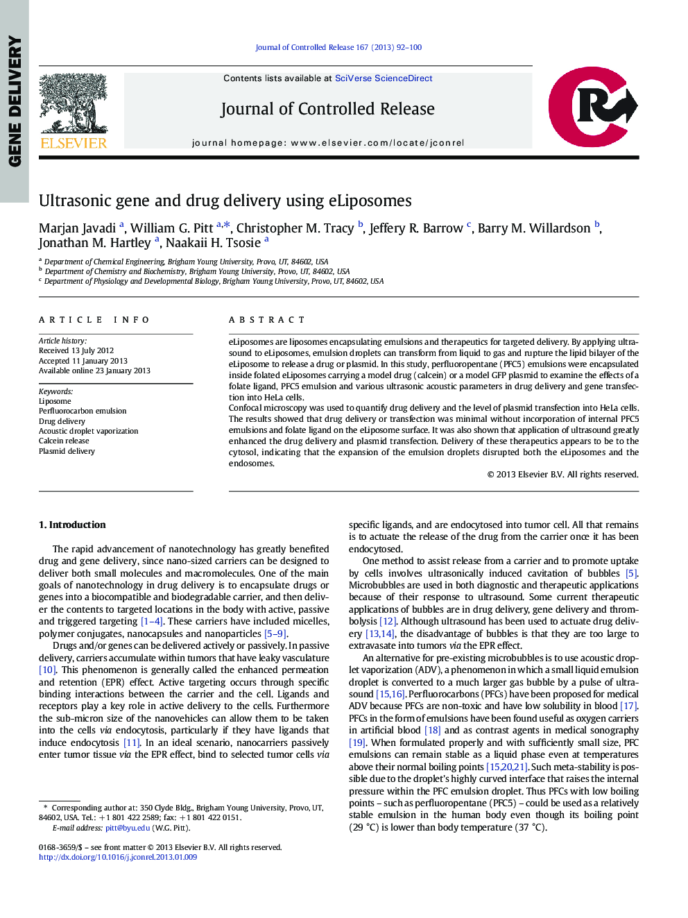 Ultrasonic gene and drug delivery using eLiposomes