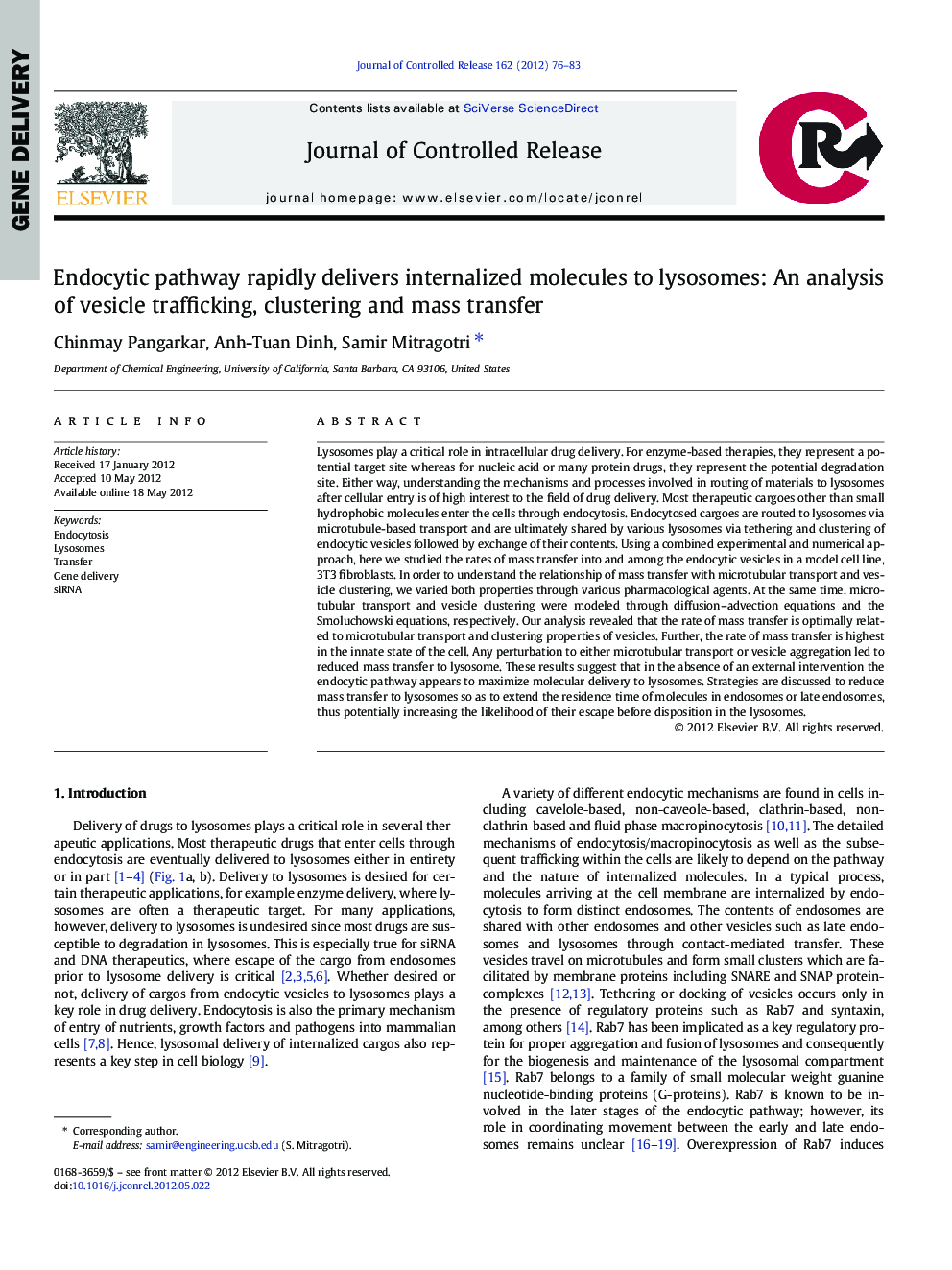 Endocytic pathway rapidly delivers internalized molecules to lysosomes: An analysis of vesicle trafficking, clustering and mass transfer