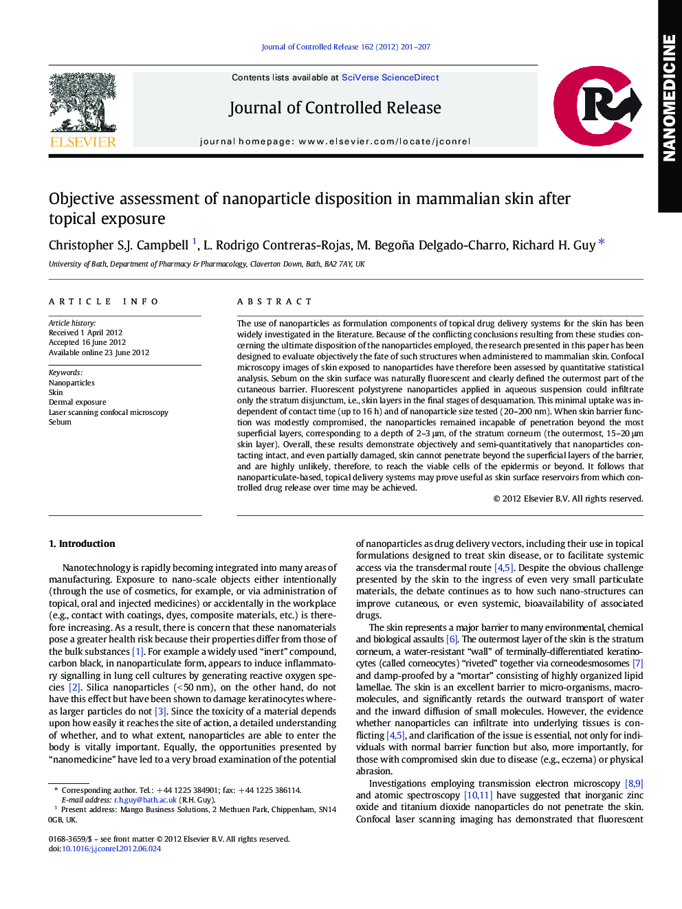 Objective assessment of nanoparticle disposition in mammalian skin after topical exposure