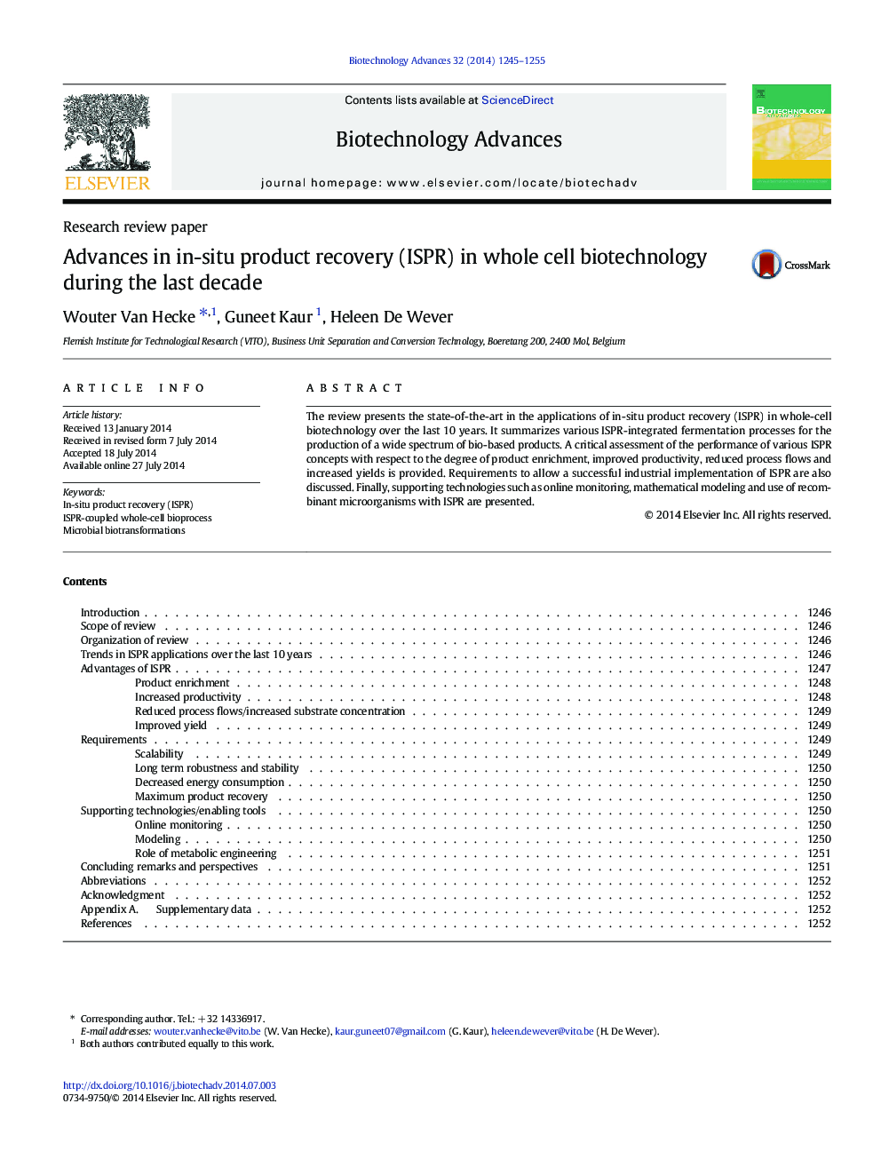 Advances in in-situ product recovery (ISPR) in whole cell biotechnology during the last decade