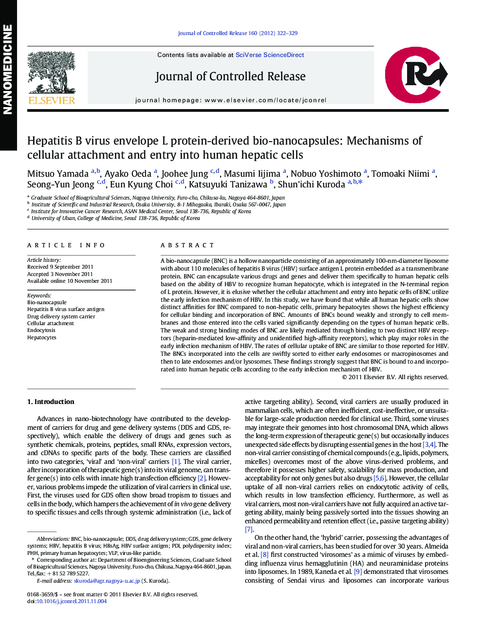 Hepatitis B virus envelope L protein-derived bio-nanocapsules: Mechanisms of cellular attachment and entry into human hepatic cells