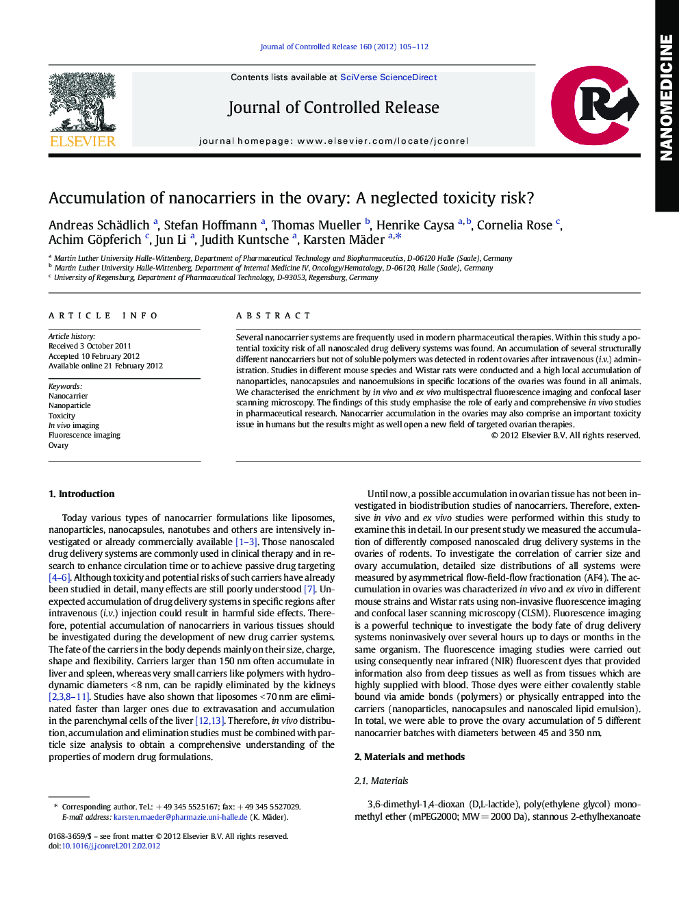 Accumulation of nanocarriers in the ovary: A neglected toxicity risk?