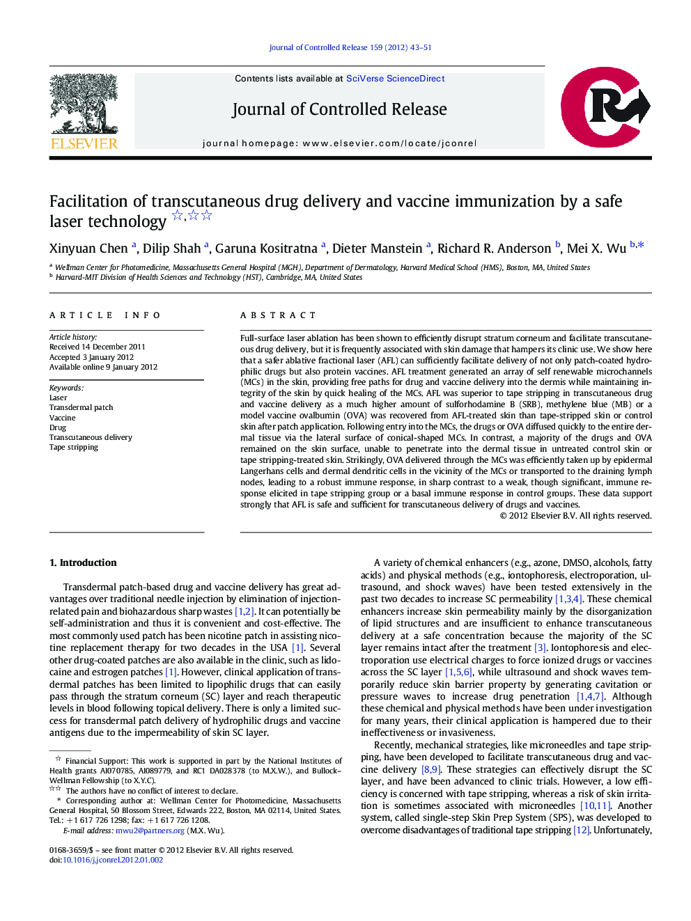 Facilitation of transcutaneous drug delivery and vaccine immunization by a safe laser technology 