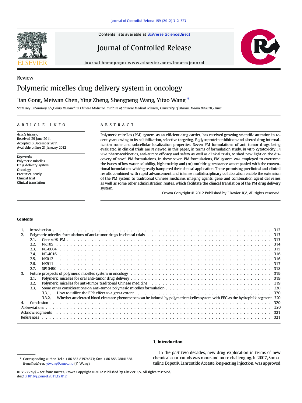 Polymeric micelles drug delivery system in oncology