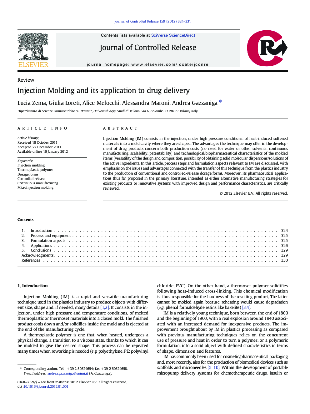 Injection Molding and its application to drug delivery