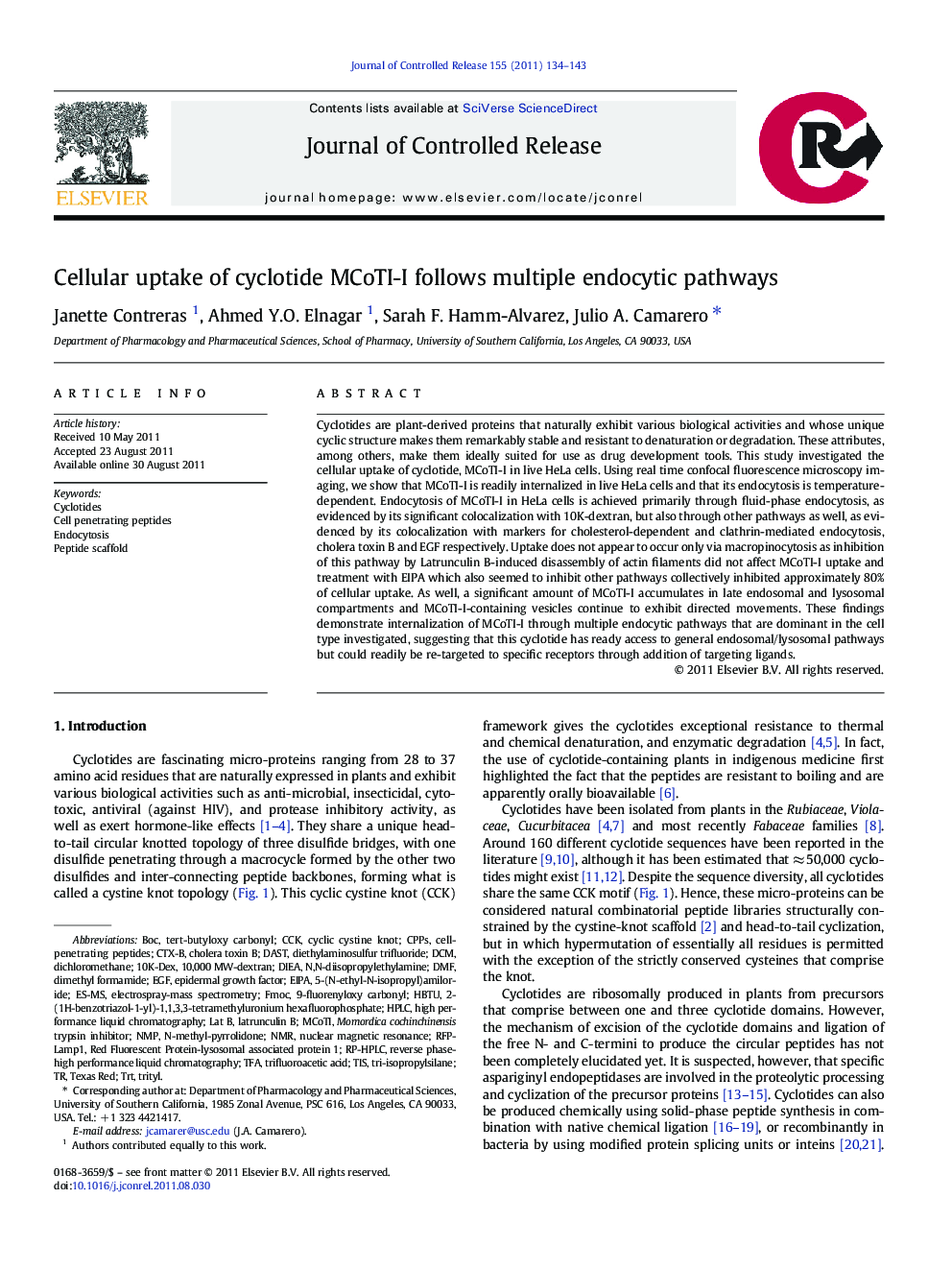 Cellular uptake of cyclotide MCoTI-I follows multiple endocytic pathways